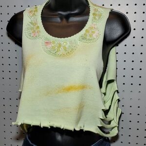 Glammed Up Grunge Trashed, Ripped Mint Green Embellished Knit Blouse, Top, Sz M?